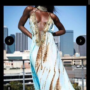 Chic Backless Blue and Brown Dress